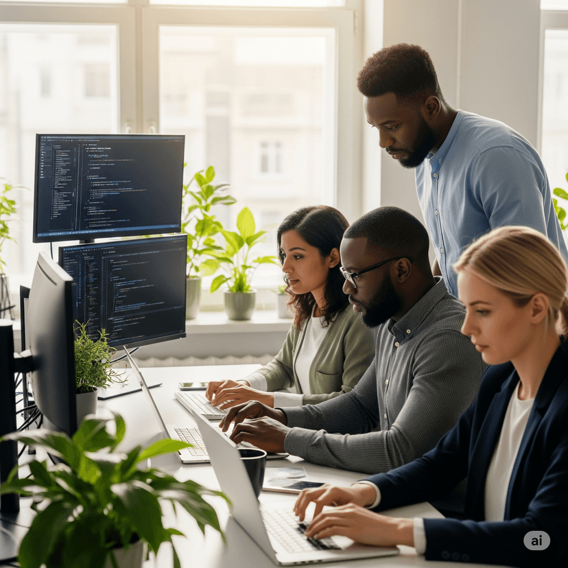 Professional development team collaborating on innovative projects